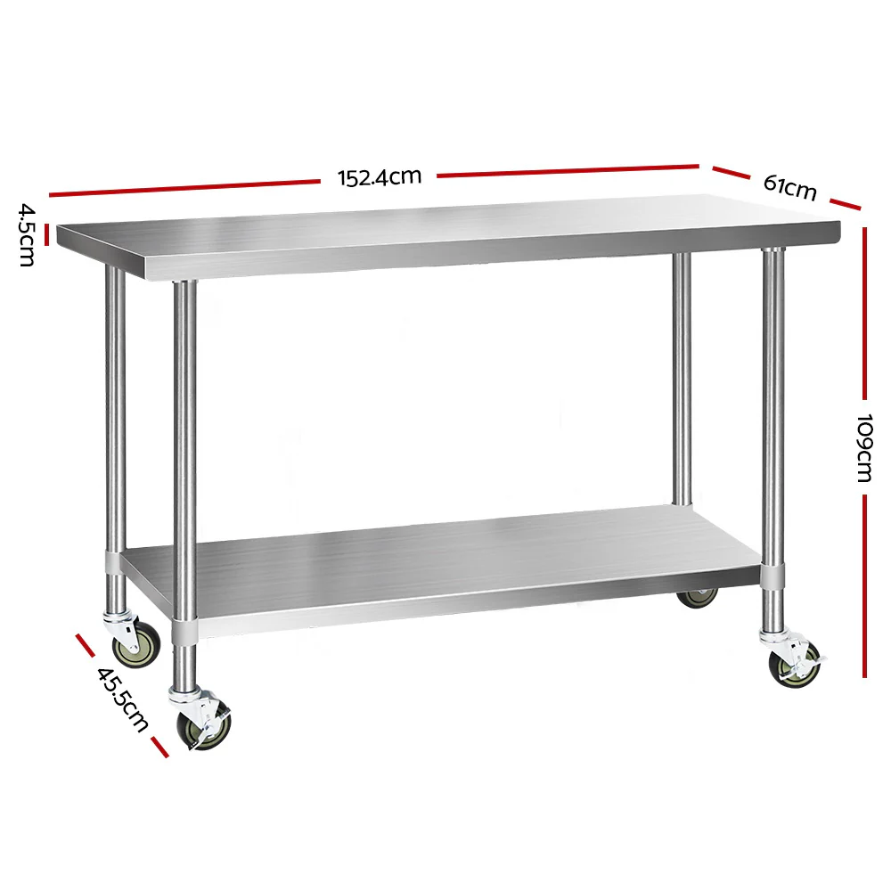 Stainless Steel Medical Work Bench Trolley - 610mm x 1524mm - Image 2