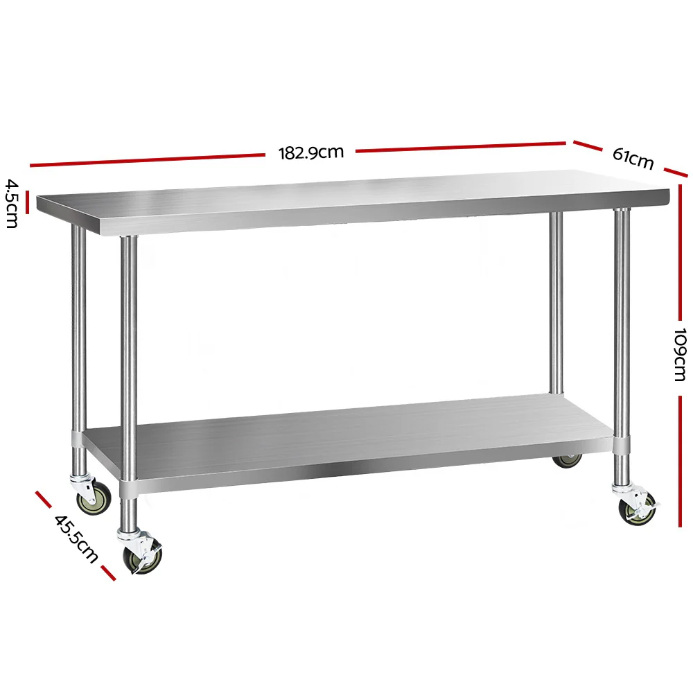 Stainless Steel Medical Work Bench Trolley - 610mm x 1829mm - Image 2